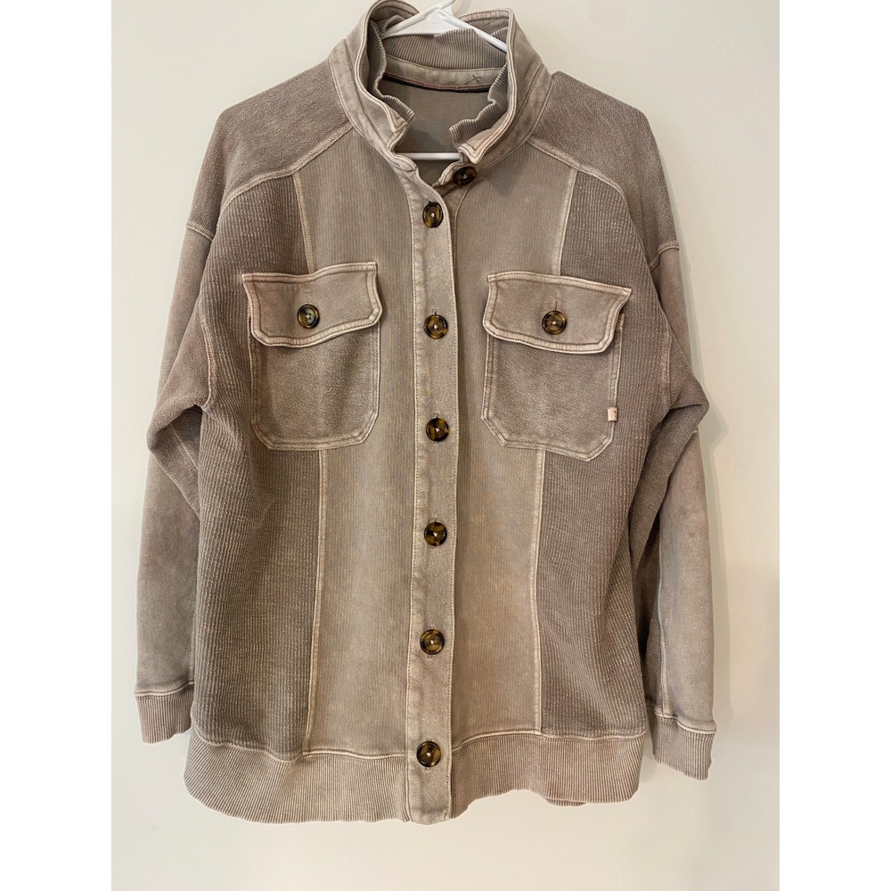 Anthropologie Pilcro & the Letterpress Mixed Media Corduroy Shacket Taupe Medium - Picture 2 of 9